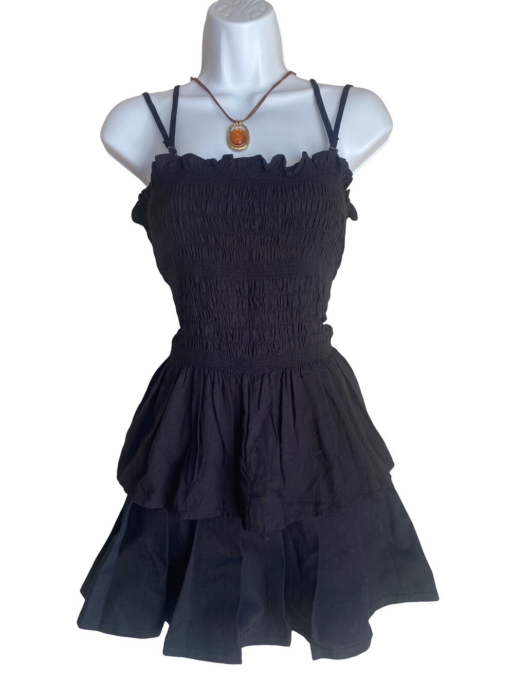 Vintage Large Black Smocked Peplum Blouse Boho Whimsigoth Goth Dainty Coquette